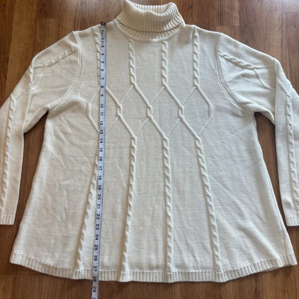 Sahalie Women's Cable Knit Turtleneck Sweater Size 2X Creamy Beige Long Sleeve